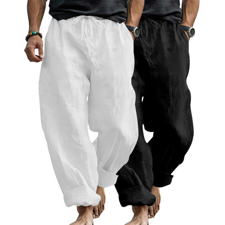 Herren Weite Komfort-Freizeithose aus Leinenmix mit Tunnelzug, Eingrifftaschen und Umschlag Drune