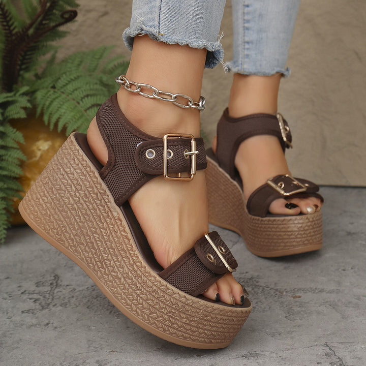 Damen Wedge-Sandalen mit atmungsaktivem Obermaterial und robustem Bast-Design Drune