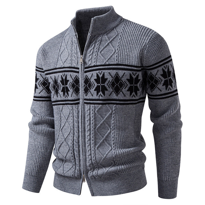 Herren nan Norweger-Strickjacke mit durchgehendem Reißverschluss und hohem Stehkragen Drune