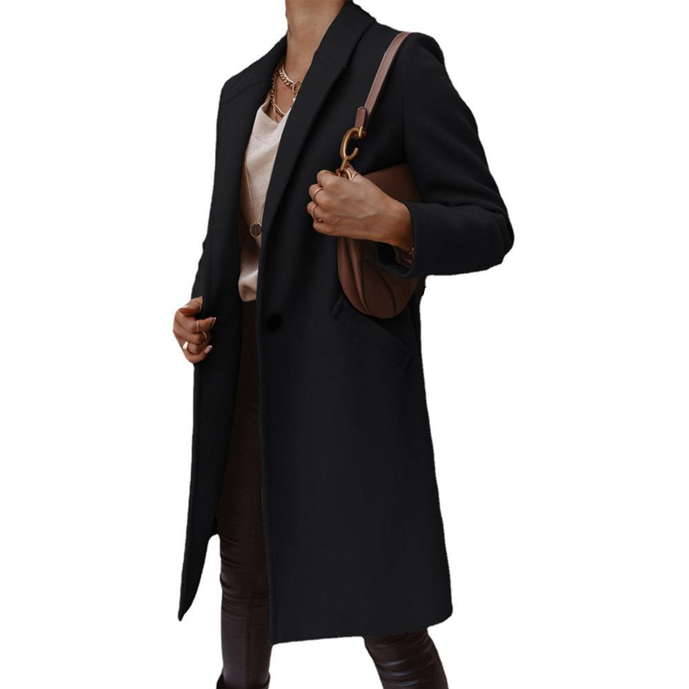 Damen Mantel mit fallendem Revers, geradem Schnitt und Leistentaschen Drune
