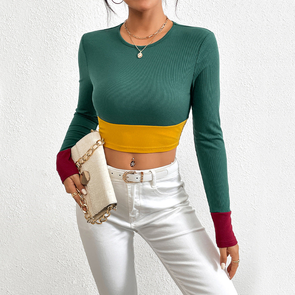 Damen Crop-Top mit Farbblock und Langarmdesign Drune
