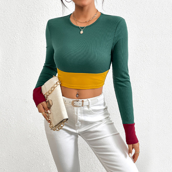 Damen Crop-Top mit Farbblock und Langarmdesign Drune