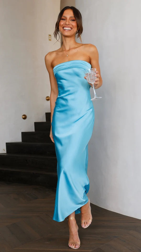 Drune | Satin hohles rückenfreies Schlauchtop-Kleid