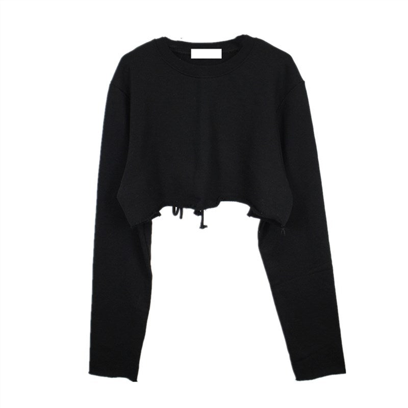 Damen lässiges Crop-Sweatshirt mit verstellbarem Kordelzug Drune