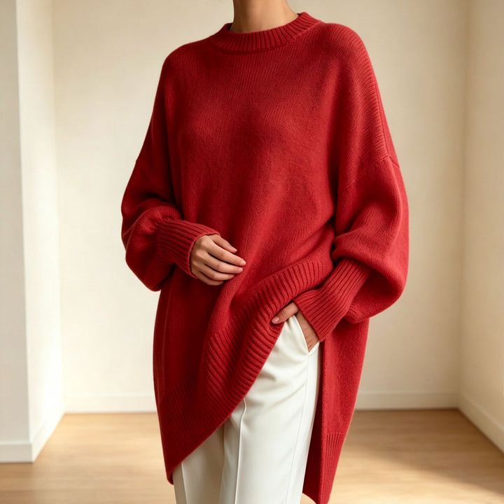 Damen Oversize Longline Feinstrick-Pullover mit Raglanärmeln und geripptem Saum Drune
