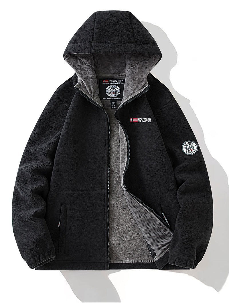 Unisex Kapuzen-Fleecejacke mit wärmender Microfleece-Innenlage, durchgehendem Reißverschluss und elastischen Bündchen Drune