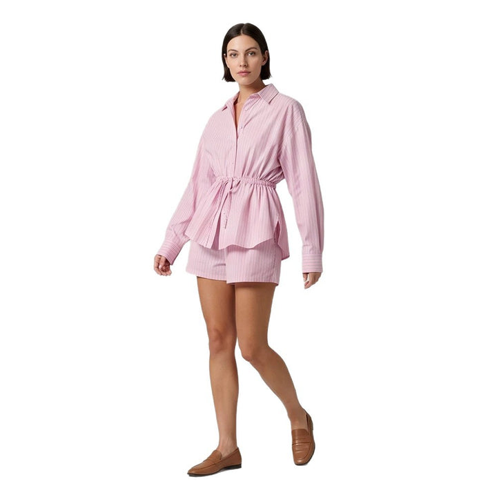 Damen Gestreiftes Loungewear-Set aus Leichtbaumwolle mit Kordel-Taille & Shorts Drune