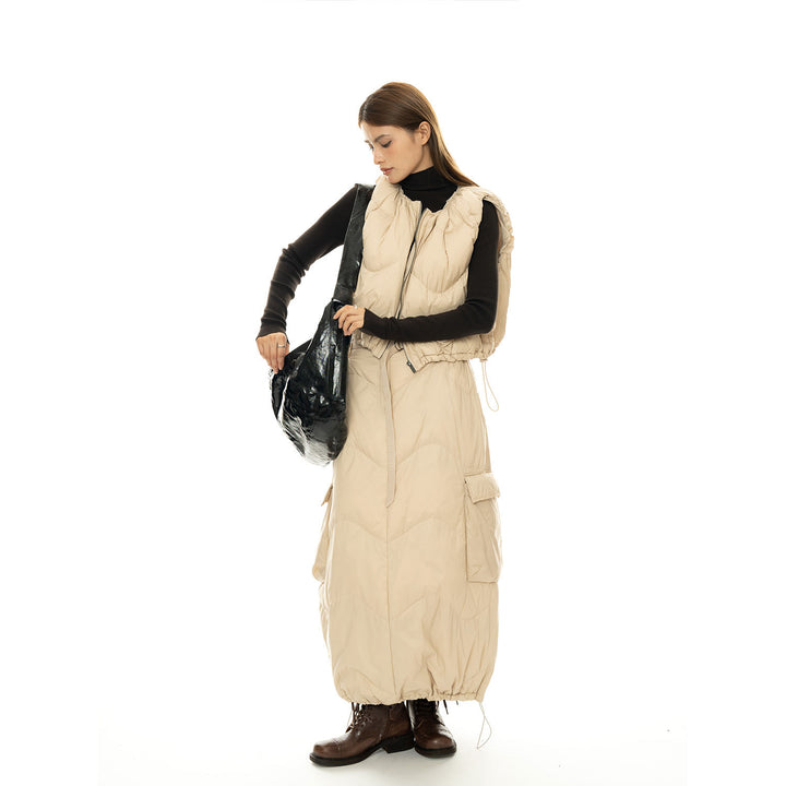 Damen Wattierter Stepp-Midirock mit Cargo-Tasche und Tunnelzug Drune