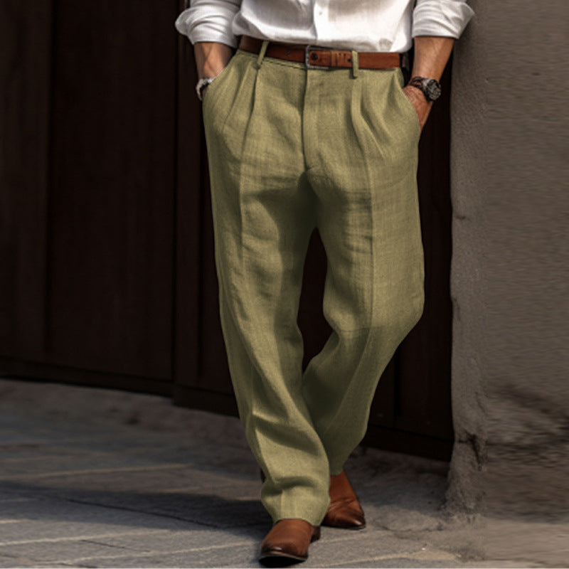 Herren Leinenmischung Plissee-Hose mit weitem Bein und hoher Taille Drune