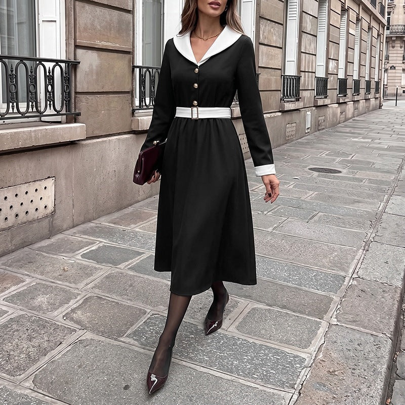 Damen Elegantes Wickelkleid mit Hemdkragen und Gürtel Drune