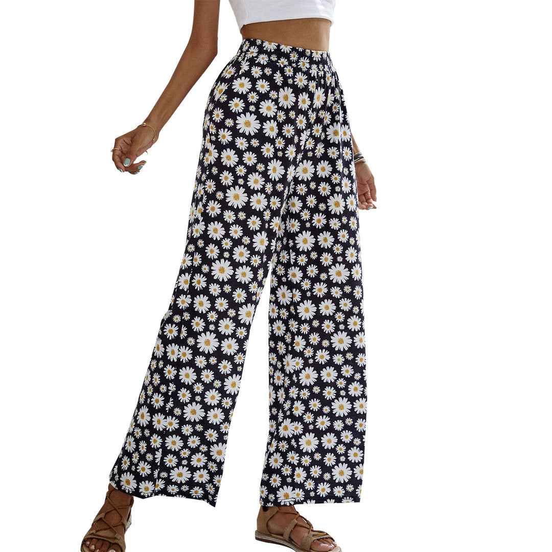 Damen weite Sommerhose mit floralem Design und elastischem Bund Drune