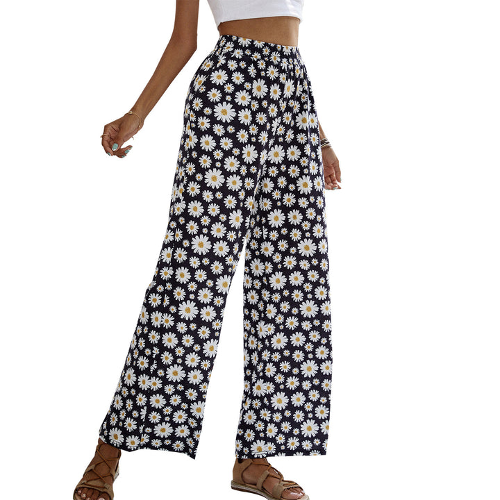 Damen weite Sommerhose mit floralem Design und elastischem Bund Drune