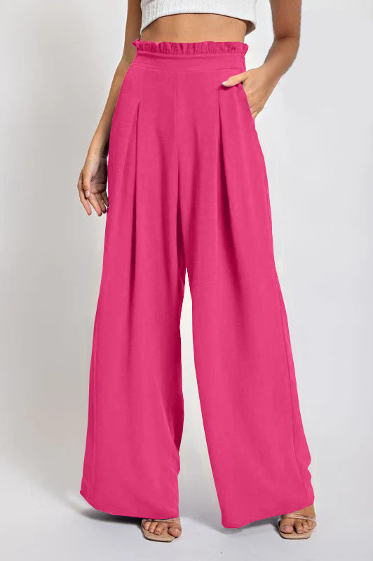 Damen Weit geschnittene High-Waist-Hose mit Faltenwurf und elastischem Bund Drune