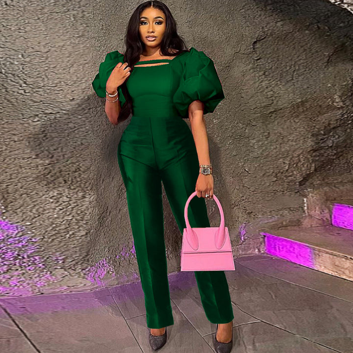 Damen Jumpsuit mit voluminösen Puffärmeln und tailliertem Design Drune