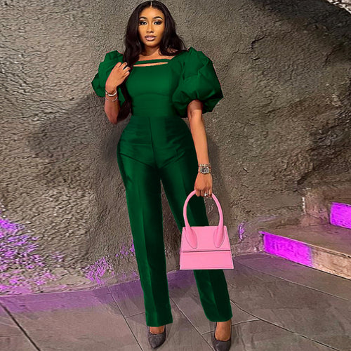 Damen Jumpsuit mit voluminösen Puffärmeln und tailliertem Design Drune