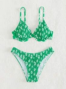 Damen Hochgeschnittener Bikini mit gepolstertem Oberteil und verstellbaren Trägern Drune