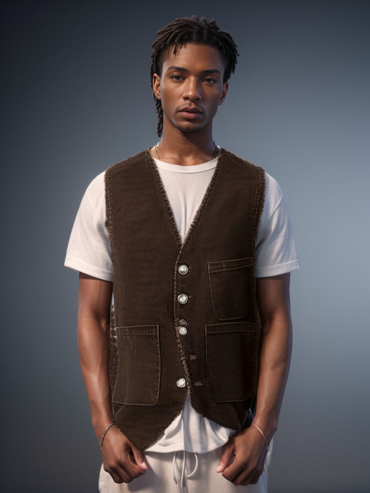 Herren Kordweste im Vintage-Stil mit aufgesetzten Taschen und Knopfverschluss Drune