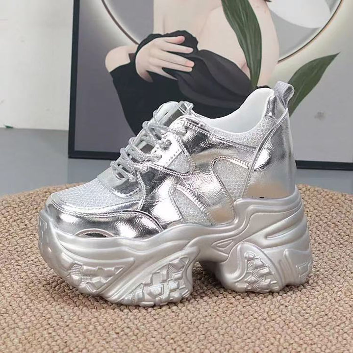 Damen modische Chunky Sneakers mit hoher Plateausohle und atmungsaktivem Mesh-Drune