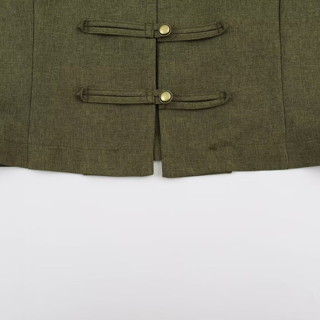 Damen Kurzjacke im Mandarin-Stil mit dekorativen Knebelverschlüssen und taillierter Nahtführung Drune