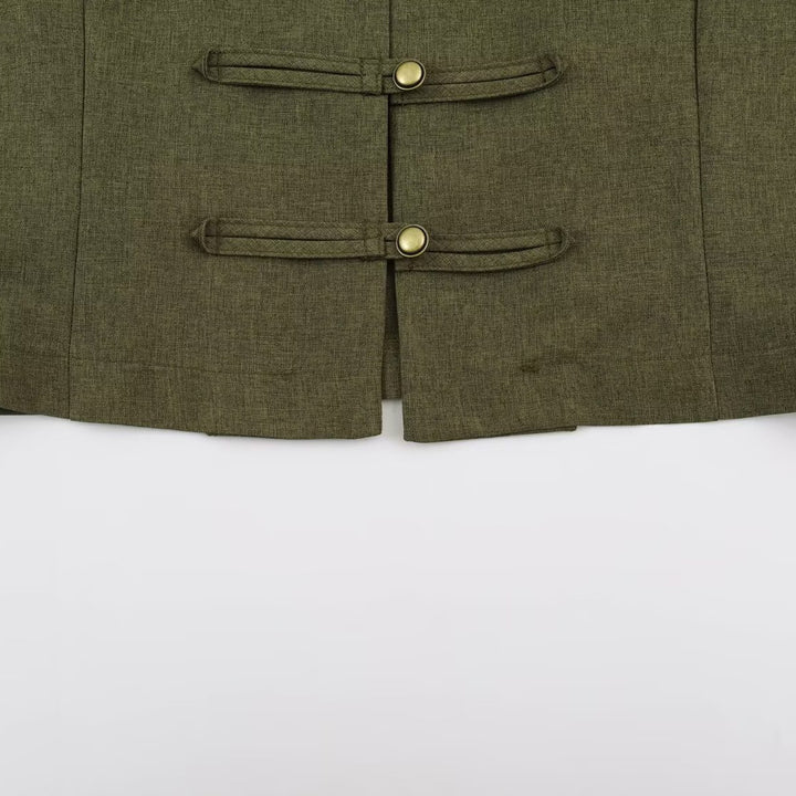 Damen Kurzjacke im Mandarin-Stil mit dekorativen Knebelverschlüssen und taillierter Nahtführung Drune