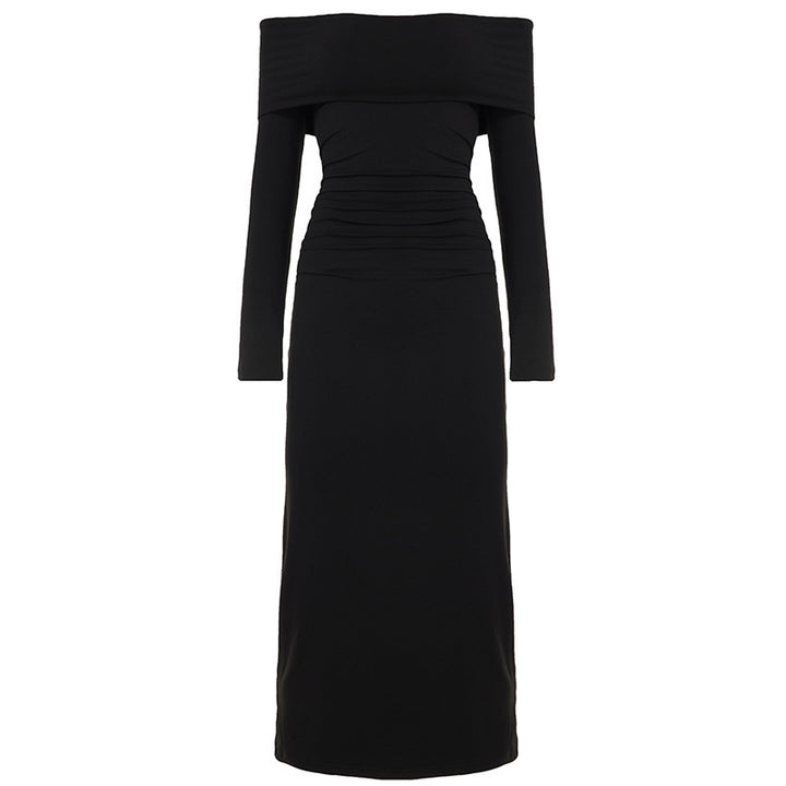 Damen Figurbetontes Off-Shoulder Maxikleid mit langen Ärmeln und geraffter Taillenpartie Drune