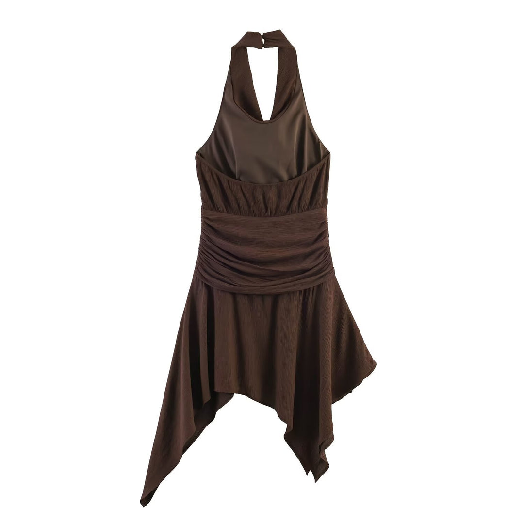Damen asymmetrisches Halterkleid mit elegantem Drapierungsdesign Drune