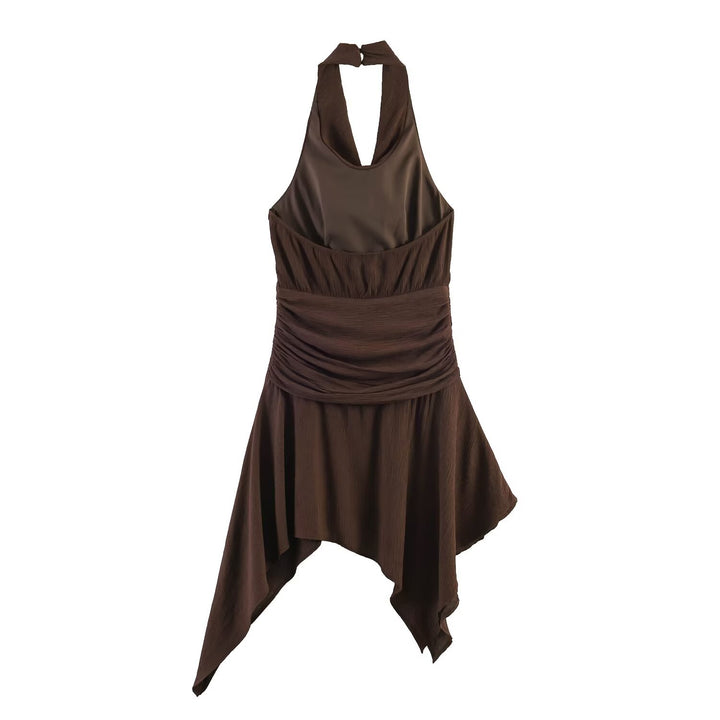 Damen asymmetrisches Halterkleid mit elegantem Drapierungsdesign Drune