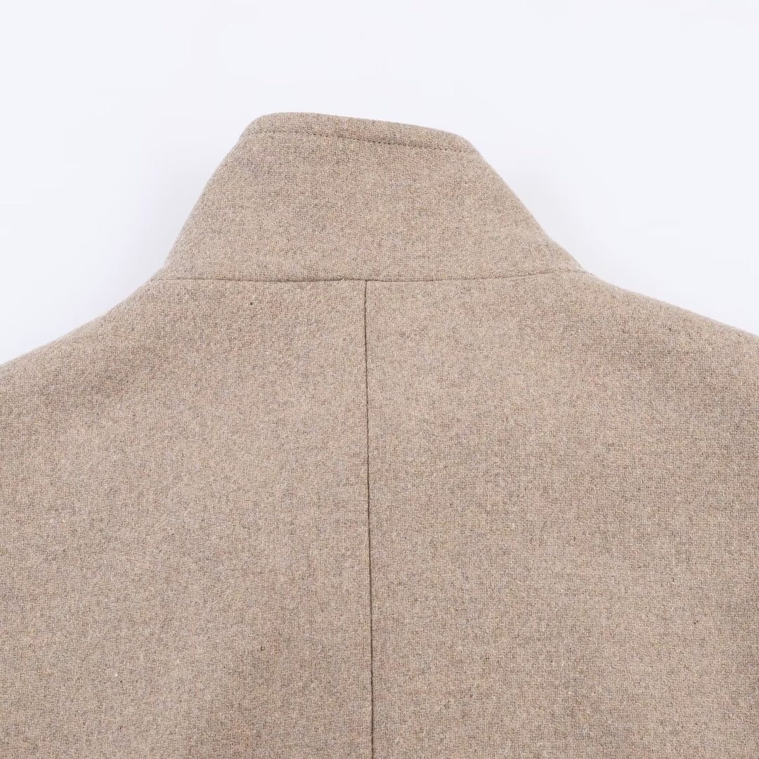 Damen Kurzer Boxy-Wollmix-Mantel mit hohem Stehkragen und verdeckter Knopfleiste Drune