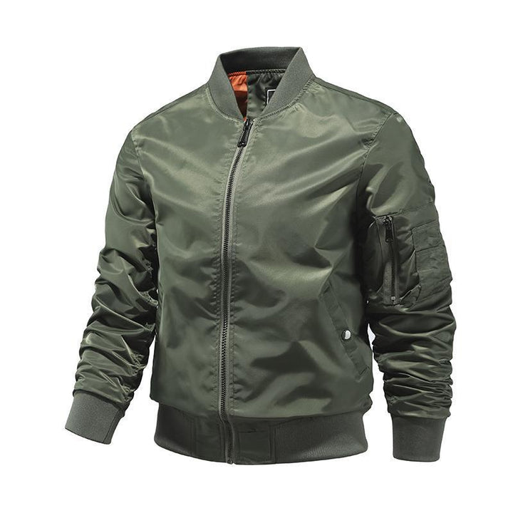 Herren Windabweisende Nylon-Bomberjacke mit Reißverschluss-Ärmeltasche und gerippten Bündchen Drune