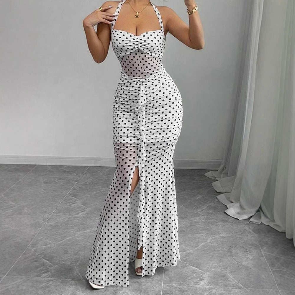 Damen Maxikleid mit schickem Pünktchenmuster und elegantem Neckholder Drune