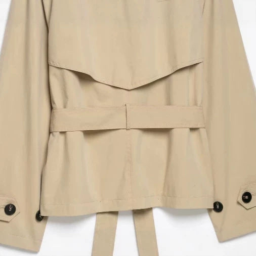 Damen Cropped doppelreihiger Trenchblouson mit Bindegürtel und kastiger Silhouette Drune
