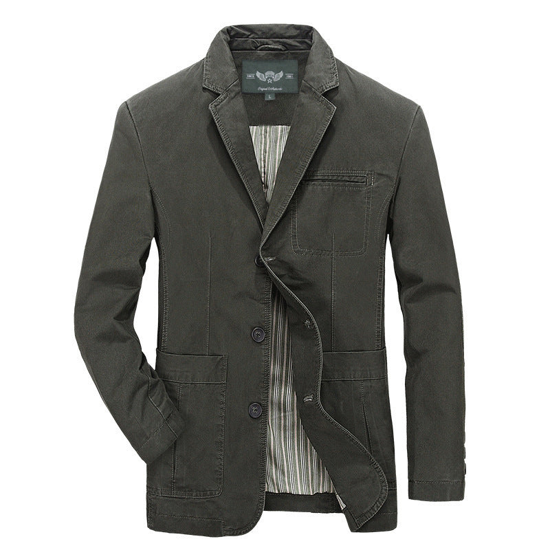 Herren Casual-Canvas-Sakko im Worker-Blouson-Stil mit Hemdkragen und aufgesetzten Taschen Drune