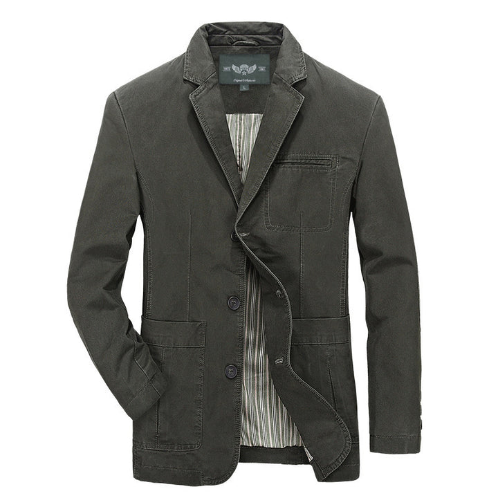 Herren Casual-Canvas-Sakko im Worker-Blouson-Stil mit Hemdkragen und aufgesetzten Taschen Drune