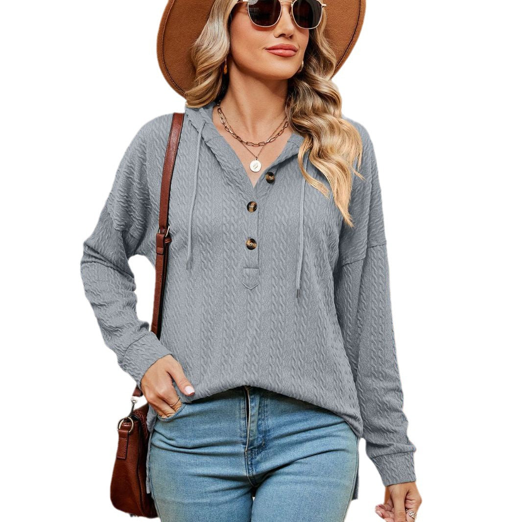 Damen lässiger Pullover mit Knopfdetails und Kapuze Drune