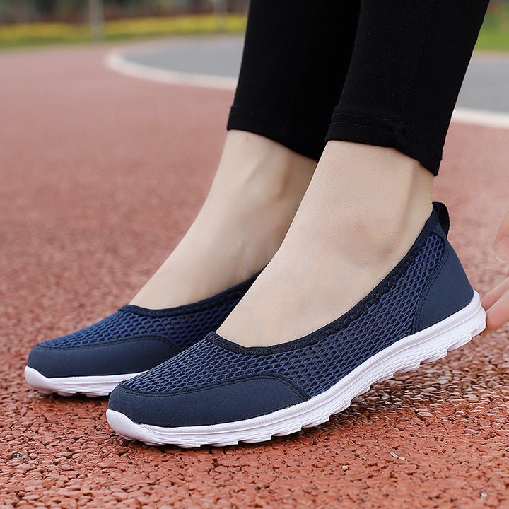 Damen nan atmungsaktive Netz-Ballerina-Sneaker mit flexibler rutschfester Laufsohle und gepolstertem Fußbett Drune