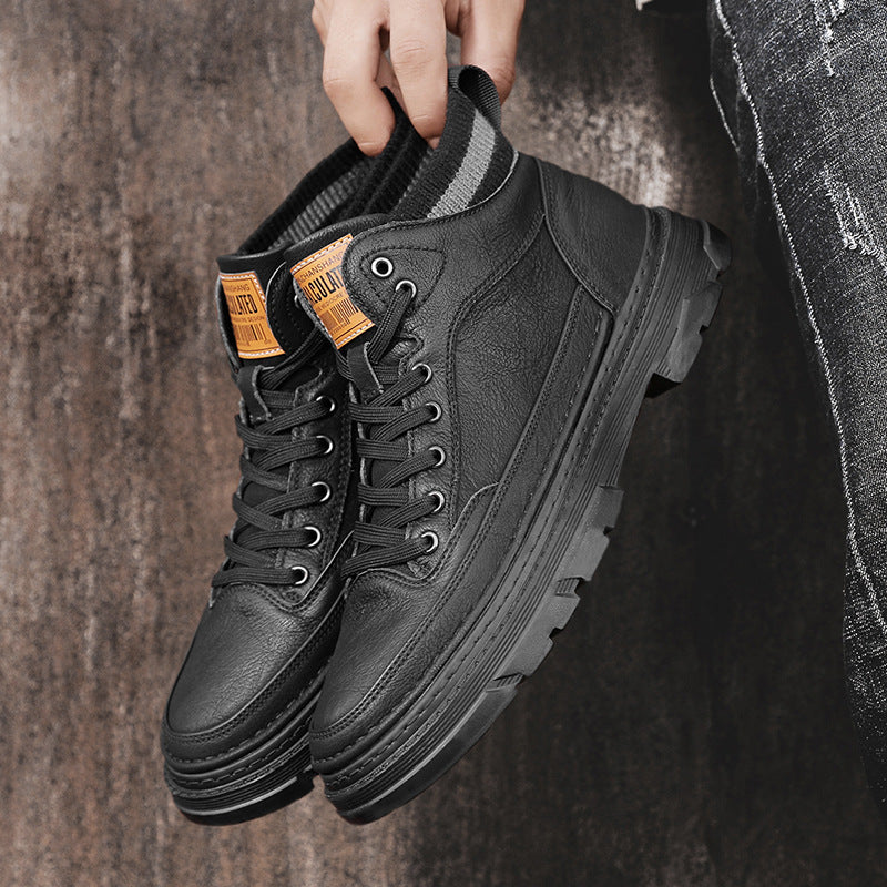 Herren lederoptik High-Top City-Boot Sneaker mit gestricktem Schaftkragen und stoßdämpfender Profilsohle Drune