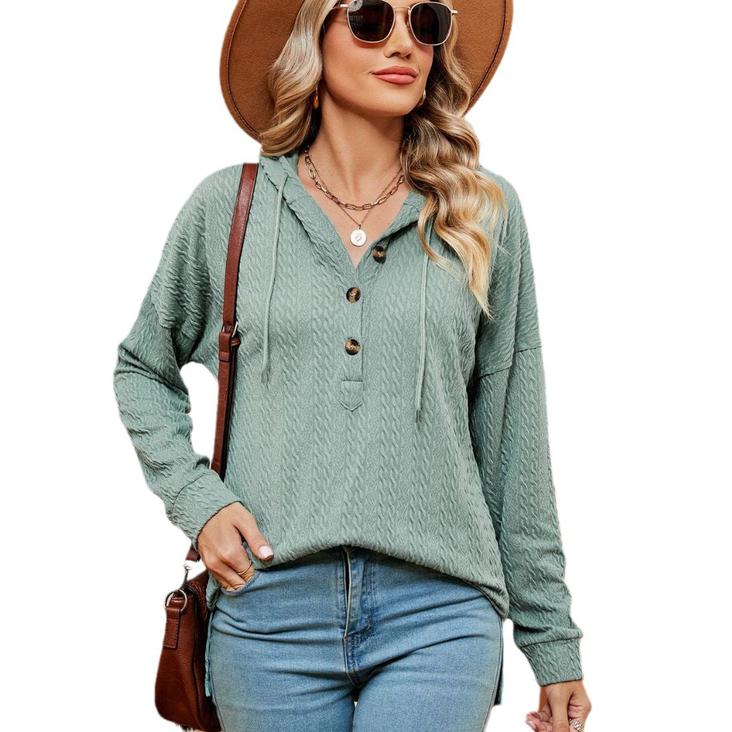 Damen lässiger Pullover mit Knopfdetails und Kapuze Drune