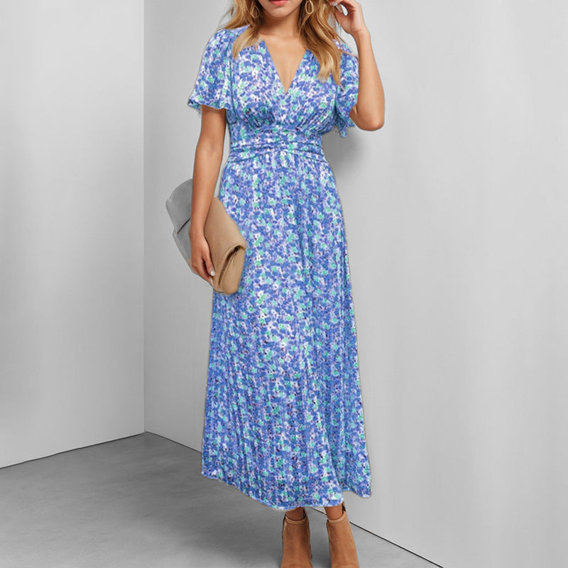 Damen Fließendes Maxikleid mit floralem Design und V-Ausschnitt Drune
