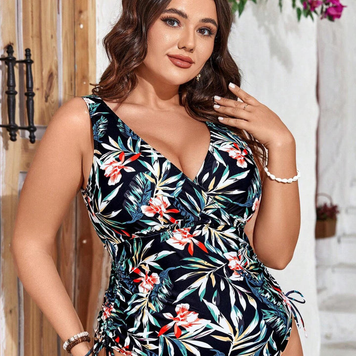 Damen Floral Wickel-Badeanzug mit seitlichen Raffungen Drune