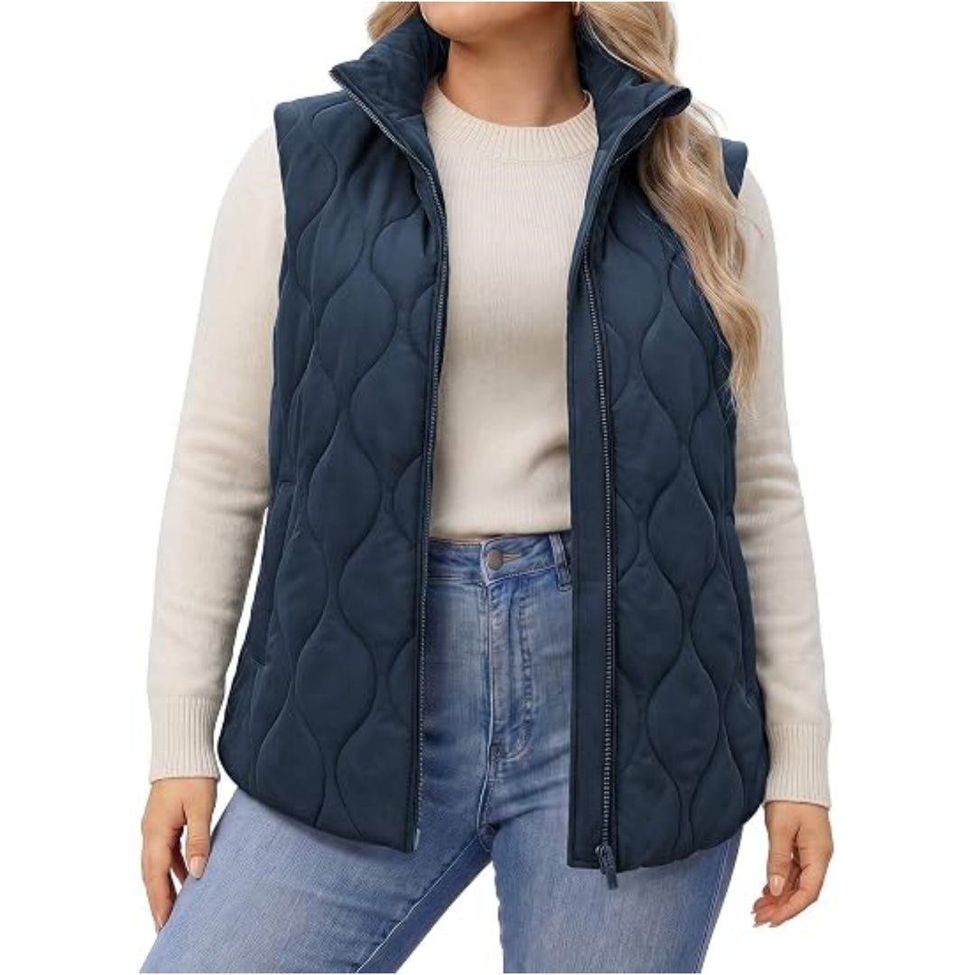 Damen gesteppte Weste mit hohem Kragen, figurfreundlicher Silhouette und Eingrifftaschen Drune