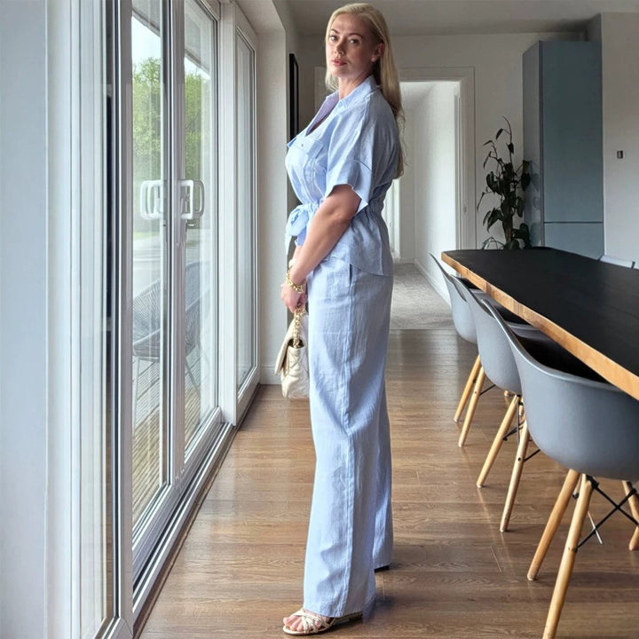Damen Kurzarm-Bluse mit Reißverschluss, Brusttaschen & Tunnelzug-Taille Drune