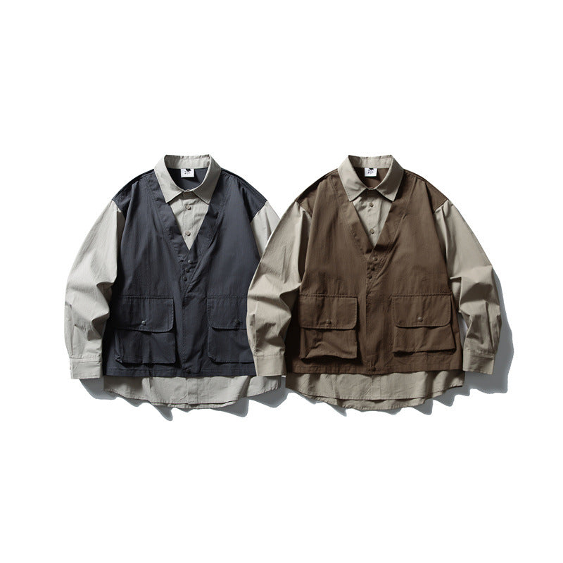 Herren Layering‑Hemd mit integrierter Utility‑Weste und Pattentaschen Drune