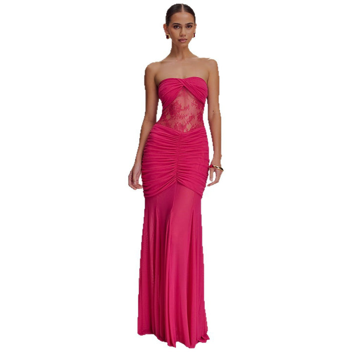 Damen Glamouröses Abendkleid mit Spitzenakzenten und figurbetonter Raffung Drune
