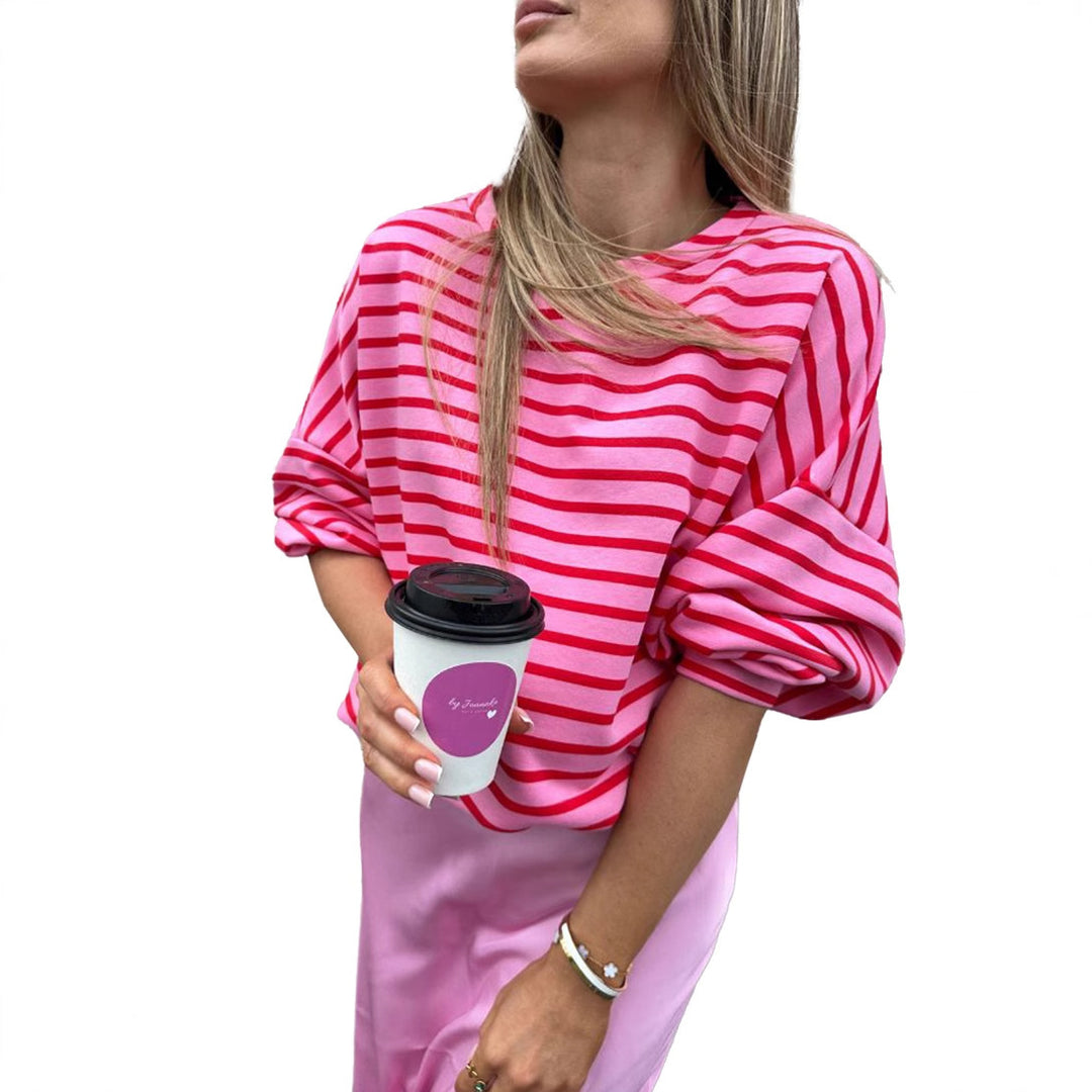 Damen lässiges Sweatshirt mit weit geschnittenen Ärmeln und modernen Streifen Drune