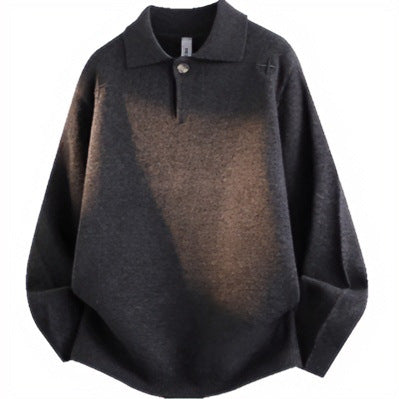 Unisex Lässiger Oversize-Strickpullover mit Polokragen und Halber Knopfleiste Drune