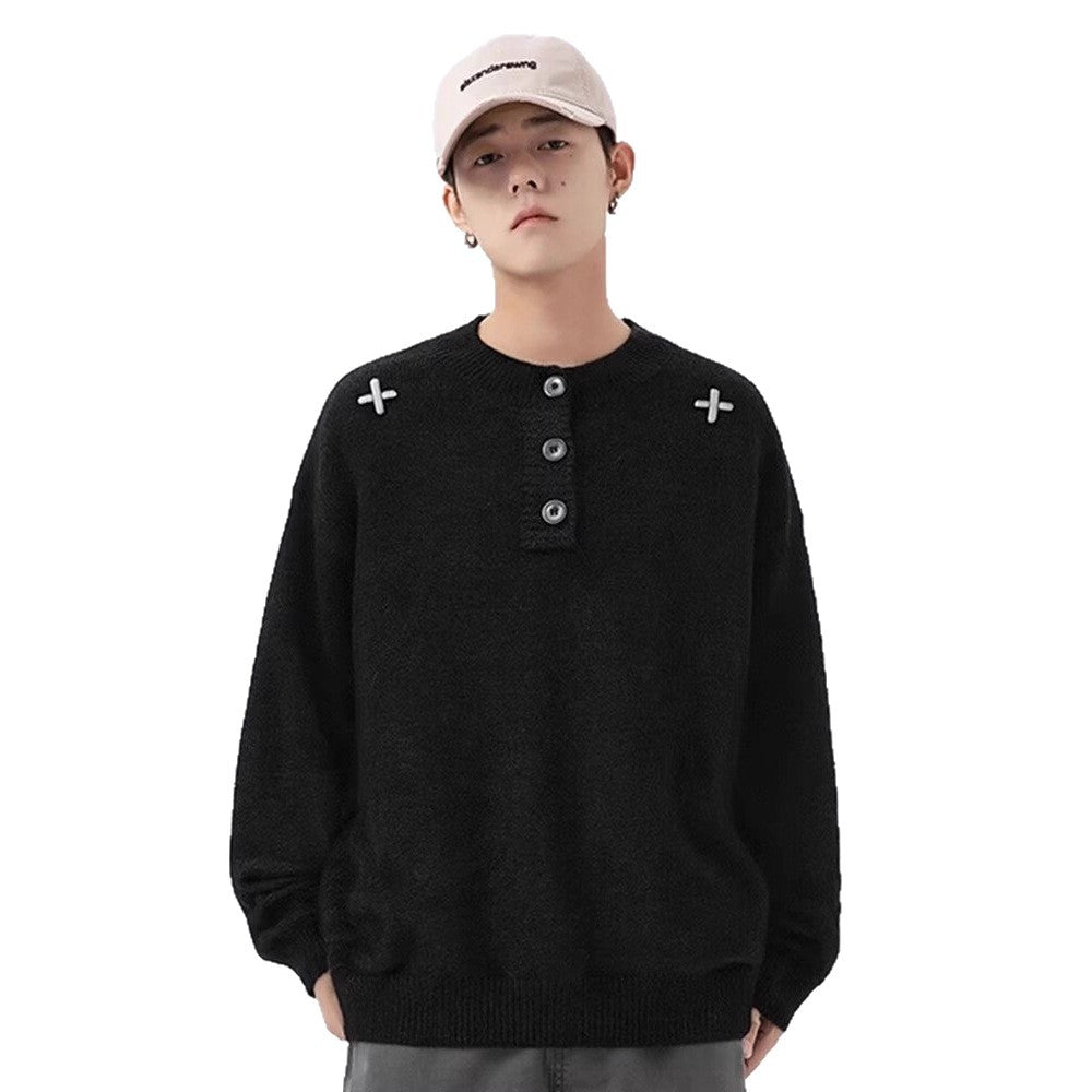 Damen Modischer Oversized Pullover mit Knopfleiste Drune