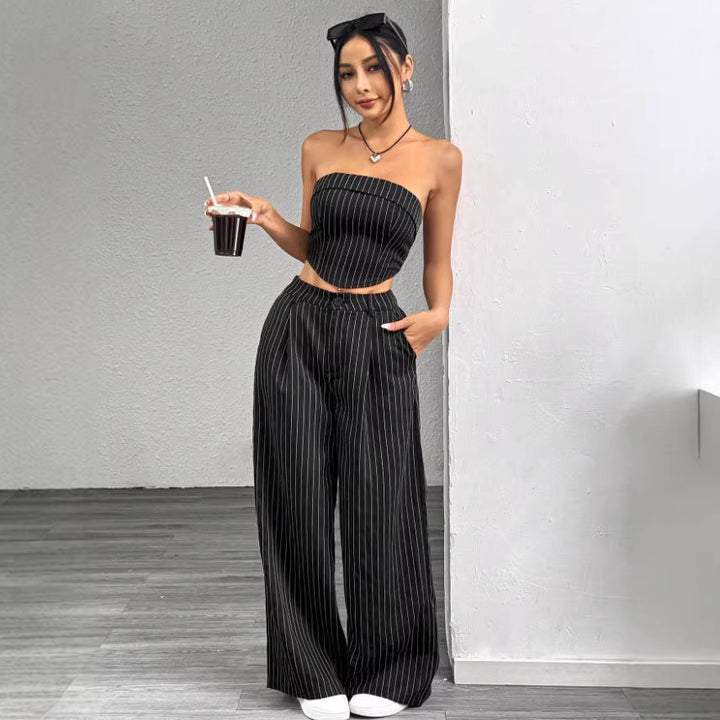 Damen elegantes und luftiges Set mit Streifenmuster Drune