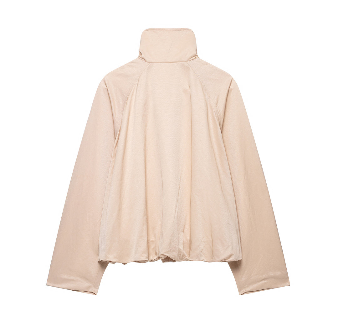 Damen Kurzjacke im Blousonstil mit hohem Stehkragen, Tunnelzugbund und Ballonärmeln Drune