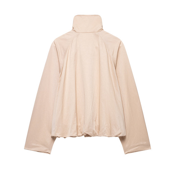 Damen Kurzjacke im Blousonstil mit hohem Stehkragen, Tunnelzugbund und Ballonärmeln Drune