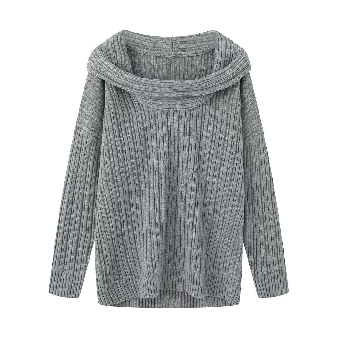 Damen nan Oversize-Rippstrick-Pullover mit weitem Rollkragen und überschnittener Schulter Drune